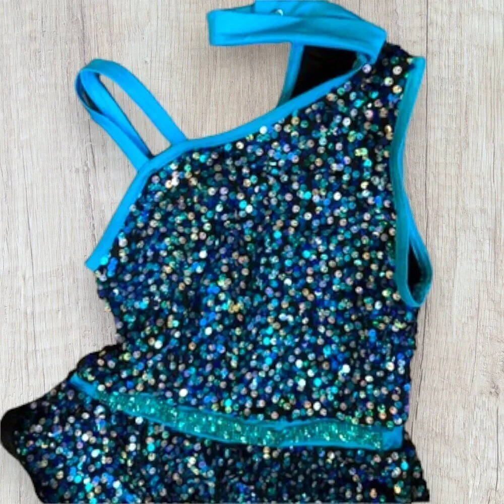 WEISSMAN 14341 Church Clap Blue Sequin Dance Costume Hip Hop Peplum Girls LC